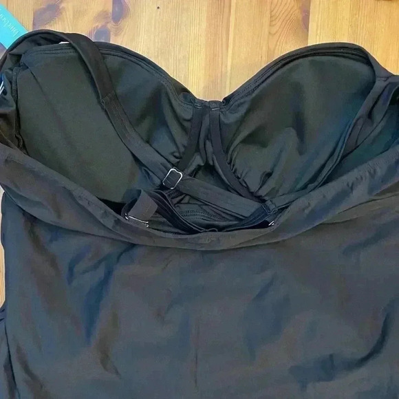 Bare Necessities Birdsong Plus Size Underwire Tankini Swimsuit Top Black Shirred - Picture 8 of 12